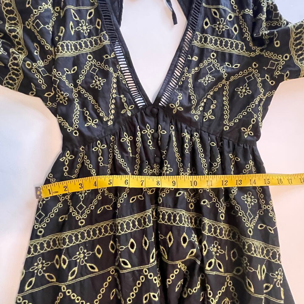 ASOS Design Embroidered Button Midaxi Dress Womens Size 8 Black Green Open Back - Picture 9 of 9